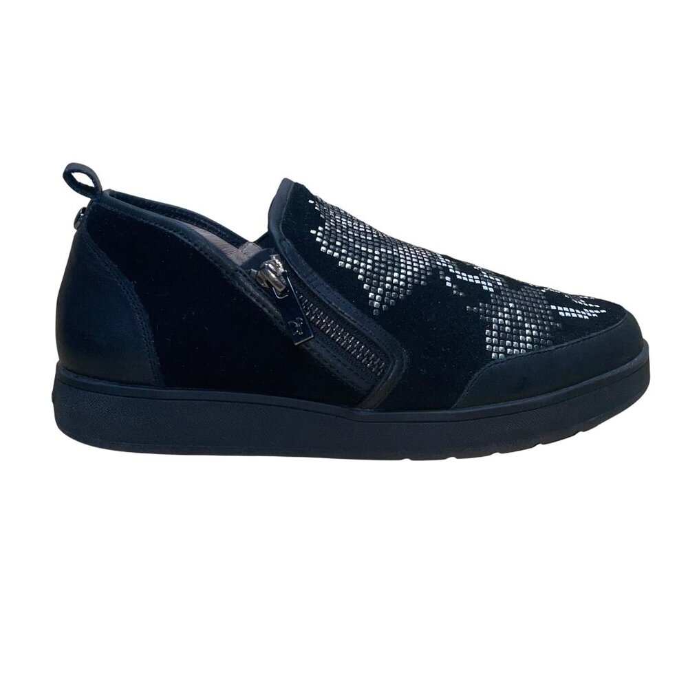 Donald J. Pliner Women's Black Suede With Silver Accents Slip-On Shoes Size 6.5M